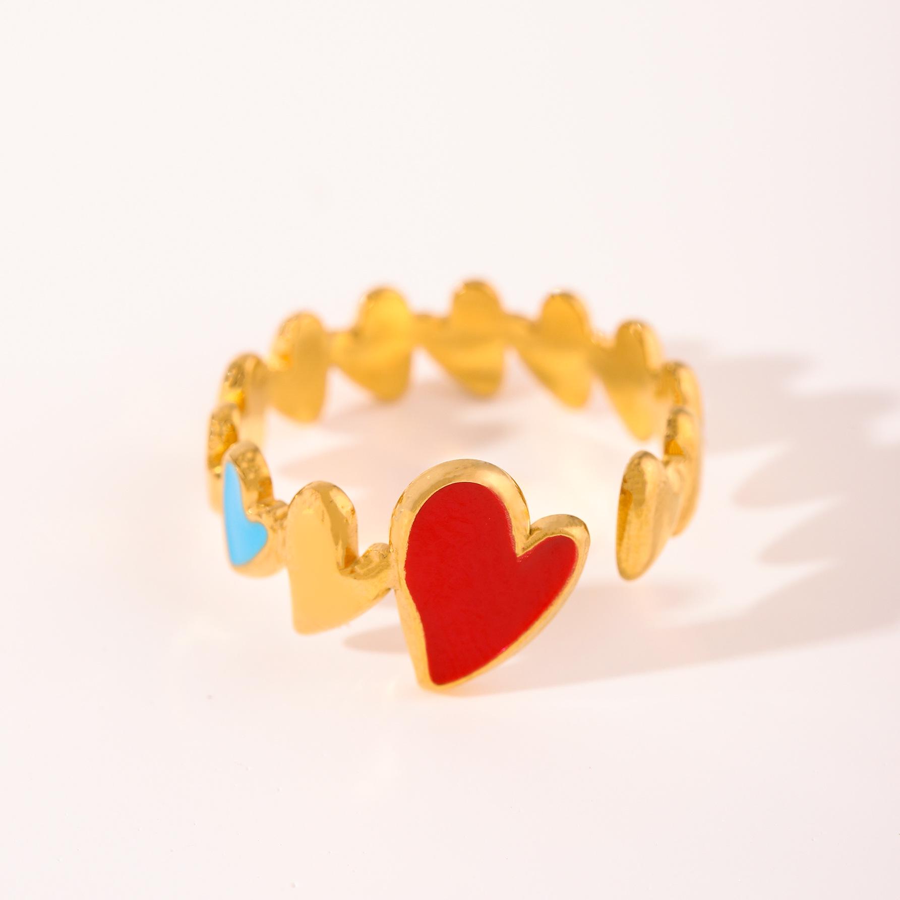 

European-American Minimalist 18K Gold-Plated Heart Ring with Oil Drip Finish Adjustable Size
