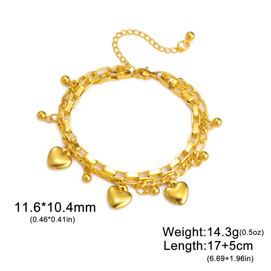 Heart Beads Charm Bracelet Stainless Steel Gold Double Layer Chain Bracelets Trendy Women Jewelry Mother's Day Gift