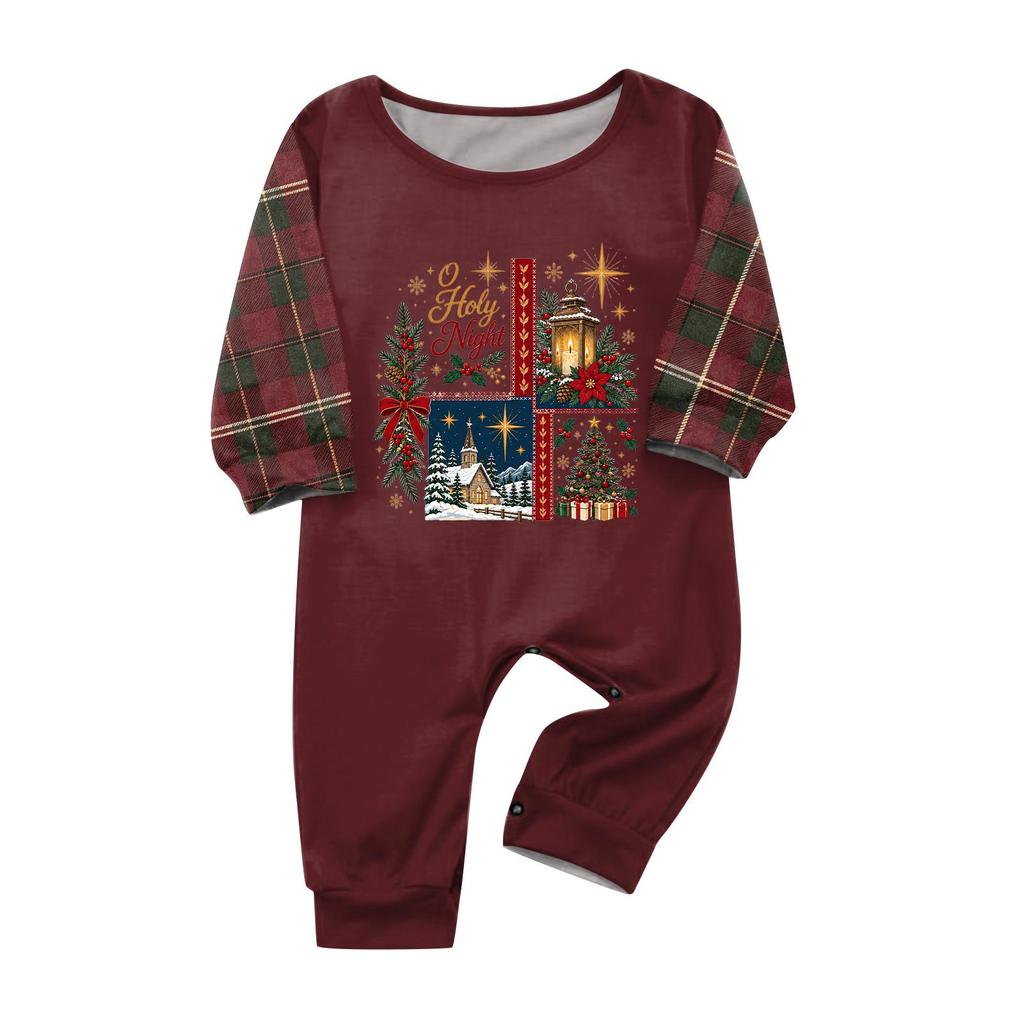 Christmas-print long-sleeve and long-pant matching family loungewear set