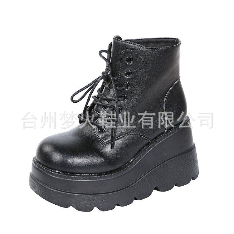 

Осень и зима новая платформа маффин короткая трубка шнуровка ботинки Мартин танкетка женская обувь увеличивающие рост женские ботинки 43