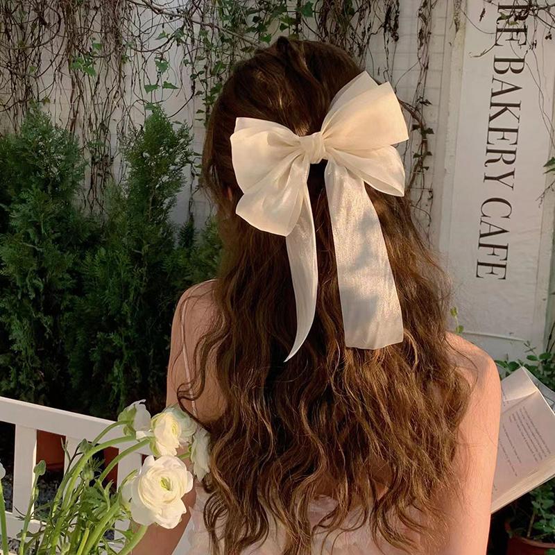 Women Elegant Bow Ribbon Hair Clip Fashion Solid Satin Spring Clip Simple Bowknot Hairpins Barrettes Hair Accessories For Girls