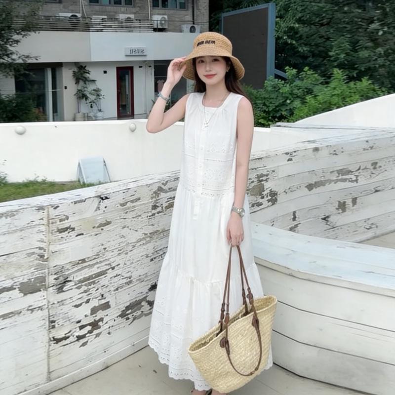 Korean Style Embroidered Maternity Nursing Dress - Slimming Button-Up, Summer 2026 2XL