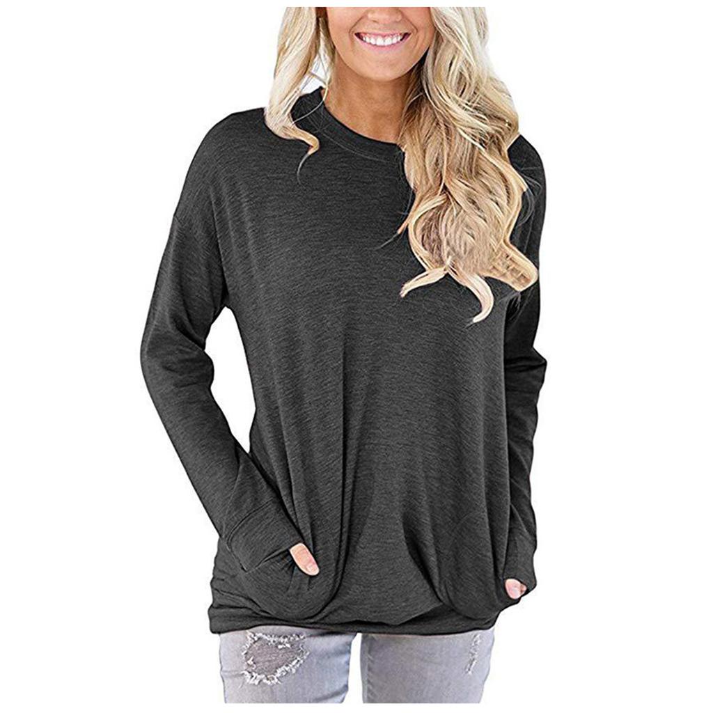 Women's Fashion Color Loose Round Neck Long-Sleeved T-Shirt Top