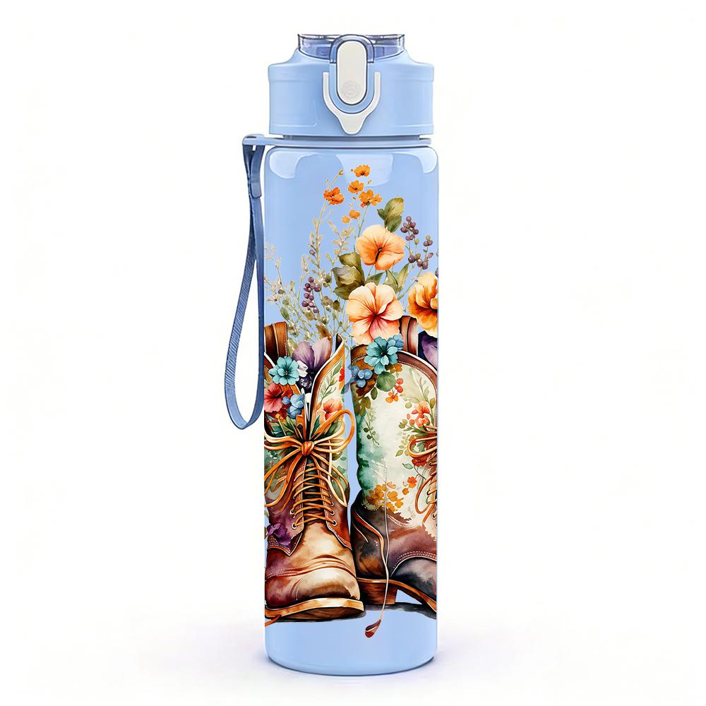1PC Cowboy Hat Rose Valentine 750ml Color Plastic Sports Water Bottle Leakproof Flip Straw Lid Suitable for Sports Office Home Use