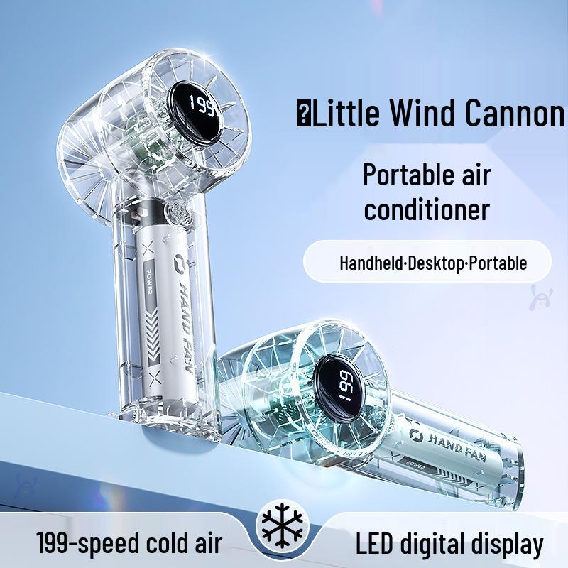 Portable USB Turbine Handheld Fan: Transparent, Digital Display, Office & Outdoor Use Transparent Handheld Fan