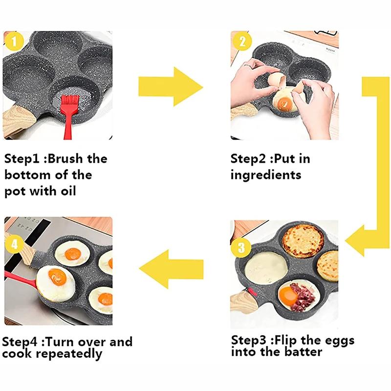 Creative 4-hole Omelette Pan, Egg Ham Pancake Machine, Frying Pan, Non-stick, No Oily Smoke, Breakfast, Barbecue Wok, Cooking Po