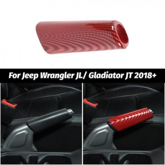 Console Center Handbrake Decor rim for Jeep Wrangler JL JT 18+ Red Carbon Fiber