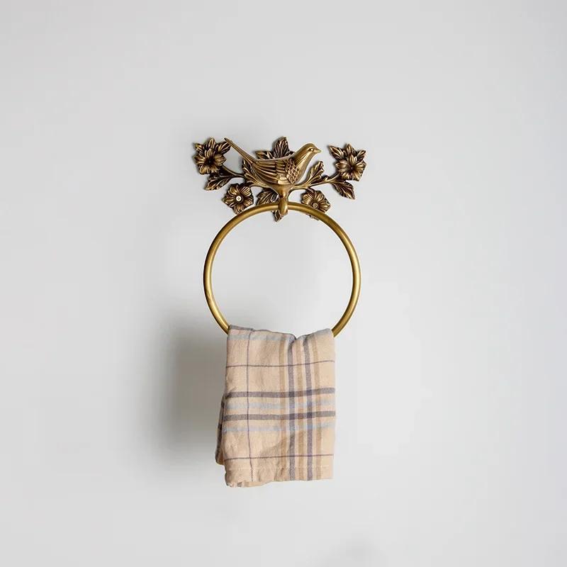 Antique Brass 3pcs Bath Towel Set Bird Ring Carved Toilet Paper Holder Creative Bar Bathroom Accessories WF