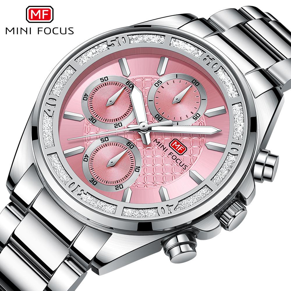 Elegant Ladies Watches Chronograph Dials Fashion Business Quartz Watch for Women Stainless Steel Band
