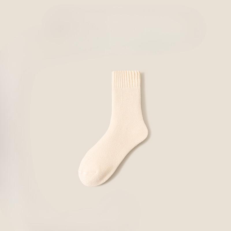Ladies Autumn and Winter Warm Velvet and Thick All Match Solid Color Wool Mid Tube Socks