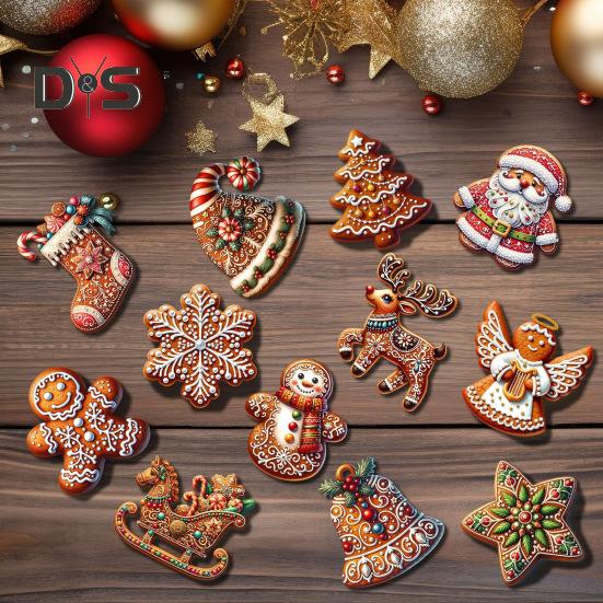 

Пряничный кулон, деревянное рождественское украшение, Санта-Клаус, пряничные человечки, подвесной декор для каминной полки рождественской елки 12pcs