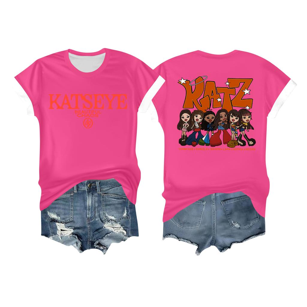 Women's Casual Printed T-shirt Round Neck Pullover Short Sleeve Top