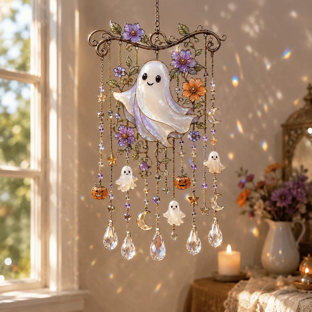 Carillon à vent fantôme suspendu Carillon à vent lumineux d'Halloween Ornement suspendu Intérieur Mur Porte