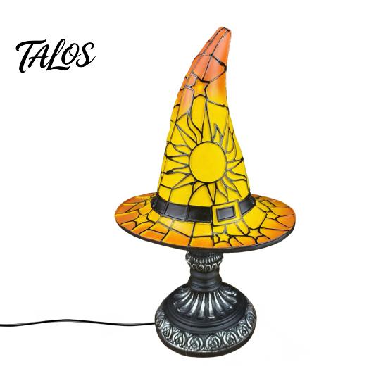 Talos Stained Glass Witch Hat Lamp, Table Lamp with Inline Switch, USB Powered Style Halloween for Bedroom Bookshelf Desk, Witches Gothic Decor Gift