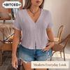 Women's Fashion Casual Solid Color Print Short Sleeve V-Neck Blouses & Shirts