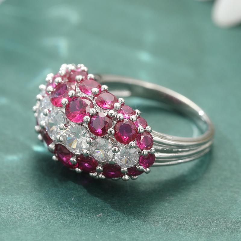 Luxury Red Cubic Zirconia Shining Engagement Band Ring For Women Silvery Color Anniversaries Valentine Romantic Ring Jewelry