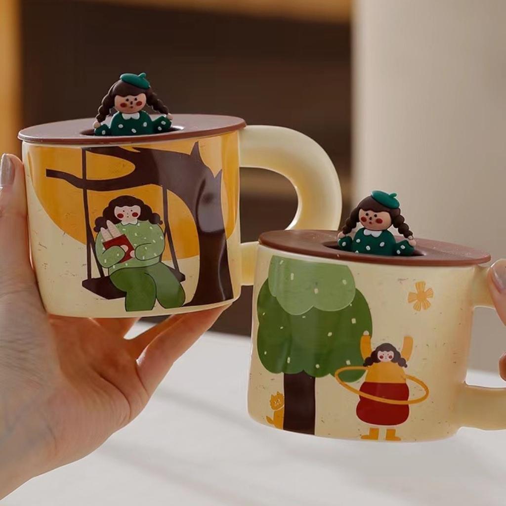 Cute Girl Mug Office Water Cup Coffee Cup Creative Ceramic Cup Cartoon Girl Cup Souvenir