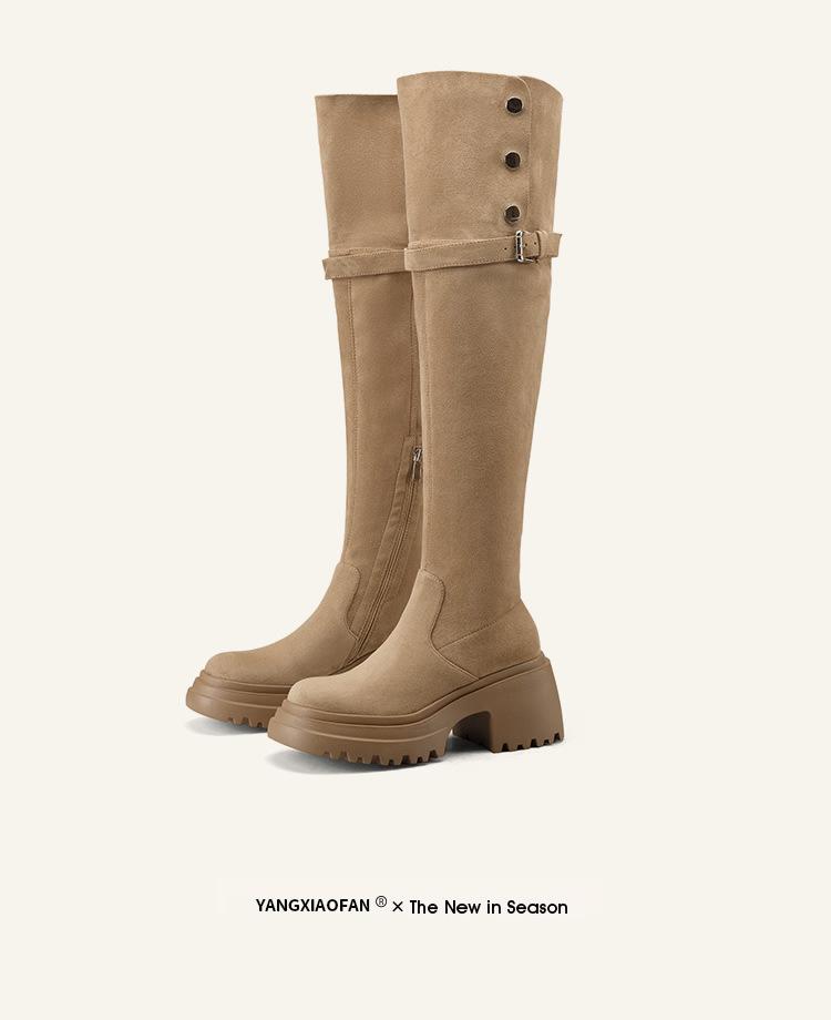 Small inner height increase over the knee long boots Children Maillard autumn and winter thick-soled two wear folded long boots
