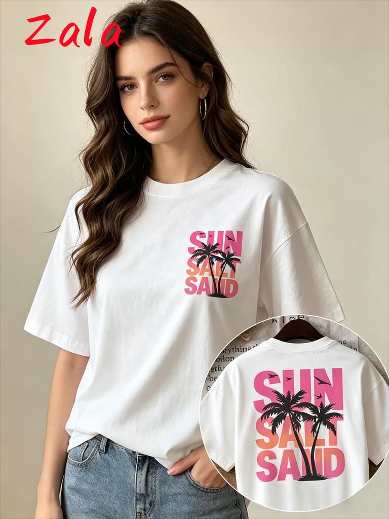 Sun Salt Sand Tree Beach Graphic Unisexs Tshirt Soft Crew Neck Female Top Tee Summer Casual Short Sleeved Unisexs Clothing