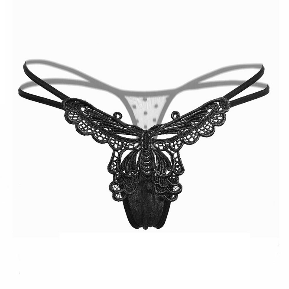 Sexy Thong Women's Low Waist Hollow Embroidery Transparent Hot Sao T Pants Invisible Thin Belt Women's Underwear 2202