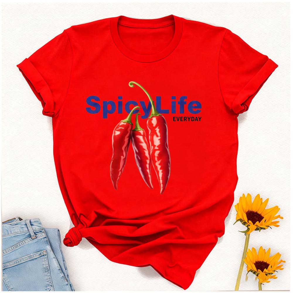 Funny Spicy Life Chili Pepper Graphic Cotton Tee Oversized Crewneck Casual Everyday Outfit Tshirt Aesthetic Kitchen Hum Tops