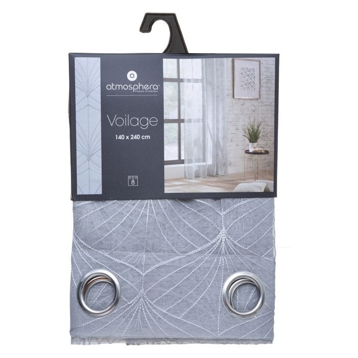 Voilage brodé "Mia" tamisant 140 x 240 cm Atmosphera - Gris
