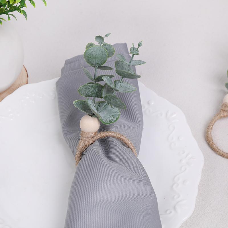 24/1Pcs Wedding Napkin Rings Eucalyptus Leaves Napkin Holder Buckles Spring Easter Home Table Decoration Birthday Party Supplies