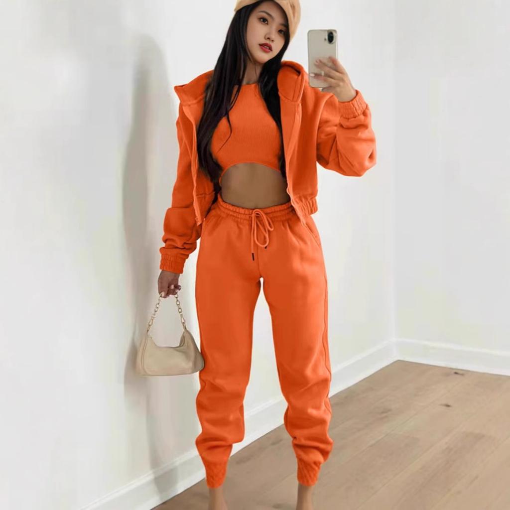 Women's Loose Two-piece Matching Set Long Sleeve Hoodie Crop Top High Waist Sweatpants Winter Tracksuit