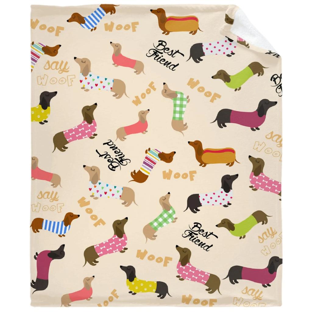 Cute Dachshunds Dog Soft Throw Blanket Warm Blankets Lightweight Tufted Fuzzy Flannel Fleece Throws Blanket for Bed Sofa Couch
