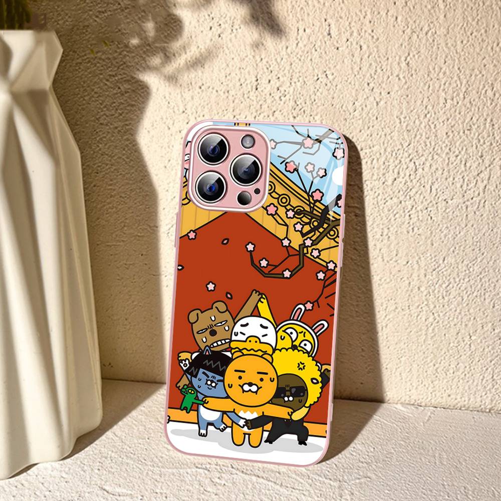 Cartoon K-KAKAO CUTE F-FRIENDS Tempered Glass For Iphone 14 13 12 11 Pro Mini XS MAX 14Plus X XS XR Fundas