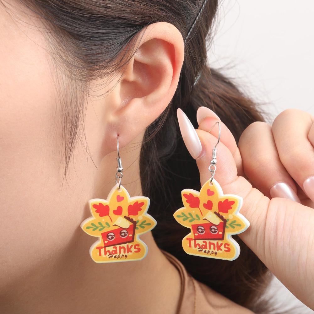 Semi-Managed Acrylic Earrings, Personalized Thanksgiving Turkey Pumpkin Maple Leaf Cake Earrings 1 Pair