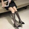 Fashion Thin Mesh Martin Boots for Women Thick Heels Breathable Mesh Hollow Short Boots 2025 Summer New Thick-soled High-heeled Sandals