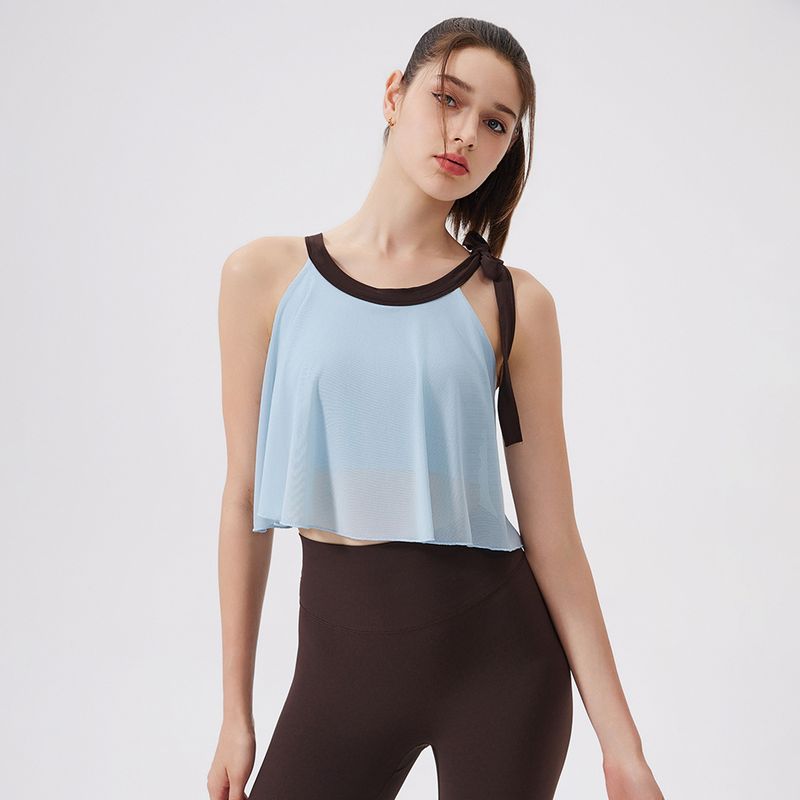 

Nude Feel Mesh Yoga Clothes Vest Women Fixed Chest Pad Fitness Top Shockproof Running Quick-Drying Sports Bra Sleeveless Sea salt milk coffee L