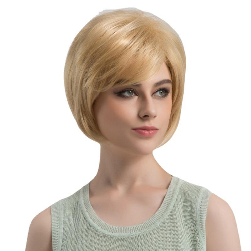 

Синтетические светлые парики для женщин Короткие стрижки Парик для мамы с челкой Натуральные прически Смешанный блонд Прямые волосы Костюм для пожилой женщины