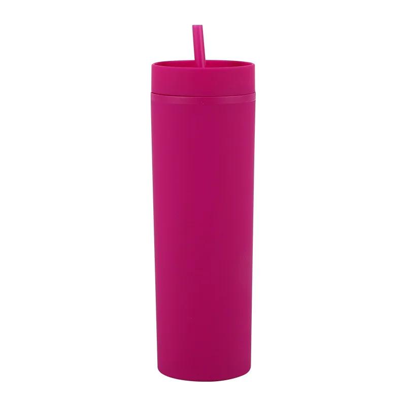 1pc Plastic Straw Cup Double-Layer Water Bottles Coffee Cup Reusable Hard Plastic Tumbler with Lid Drinkware Gift