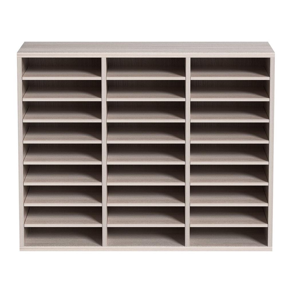 Wood Literature Organizer File Sorter Paper Storage Holder 27 Slots Grey