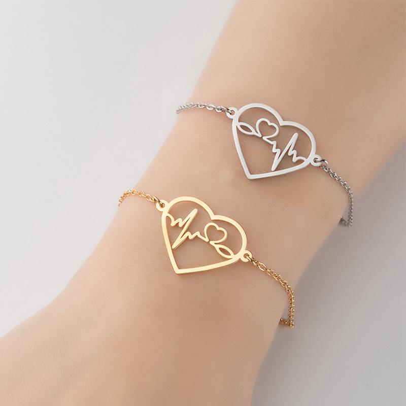 Mother's Day Geometric Heart Pendant Bracelet, Stainless Steel ECG Design