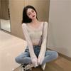 White Hollow-Out Lace Long-Sleeve Crop Top for Women, Summer Sheer Lace Belly-Showing Sun-Protective Shirt