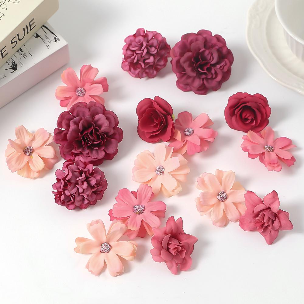 7/16Pcs Artificial Flowers Silk Fake Flower Head for Home Decor Wedding Marriage Decoration DIY Garland Gift Craft Accessories