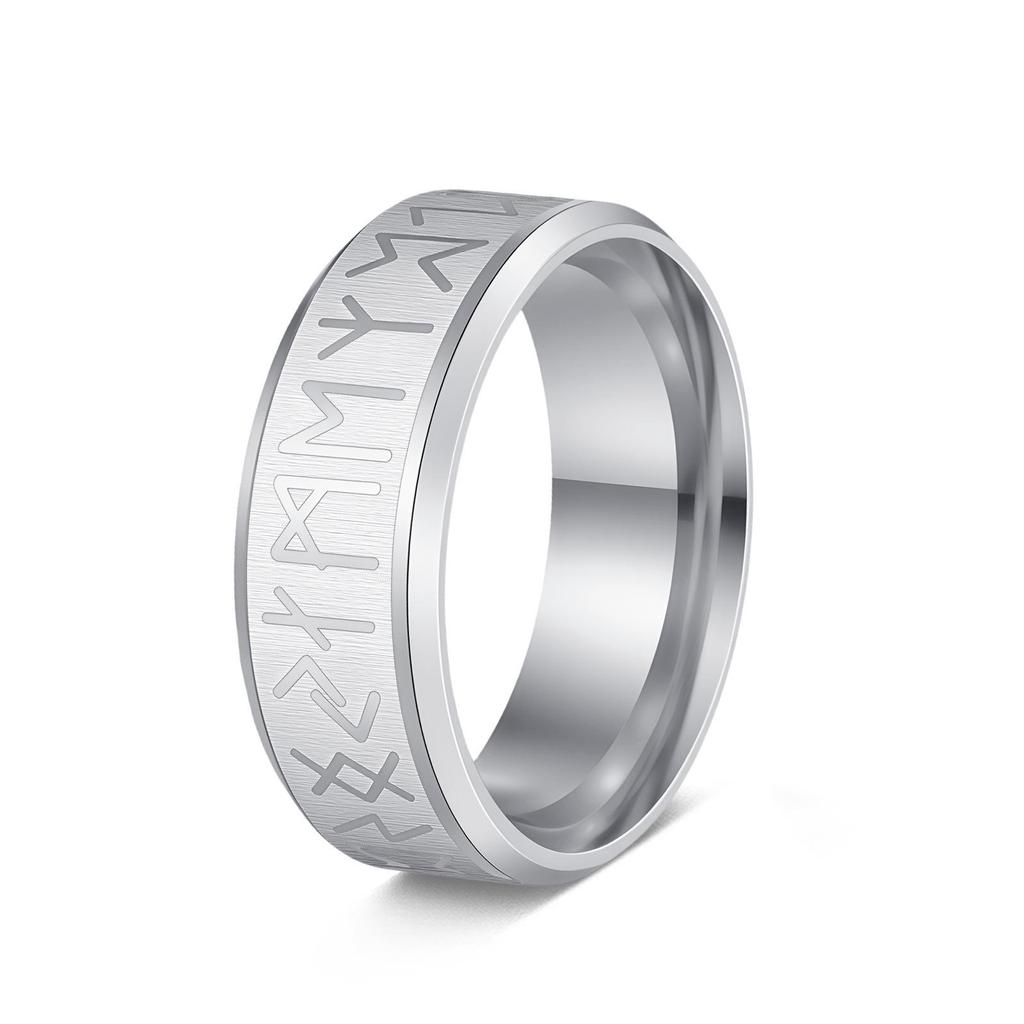 Nordic Viking 8mm Men's Titanium Steel Rune Ring