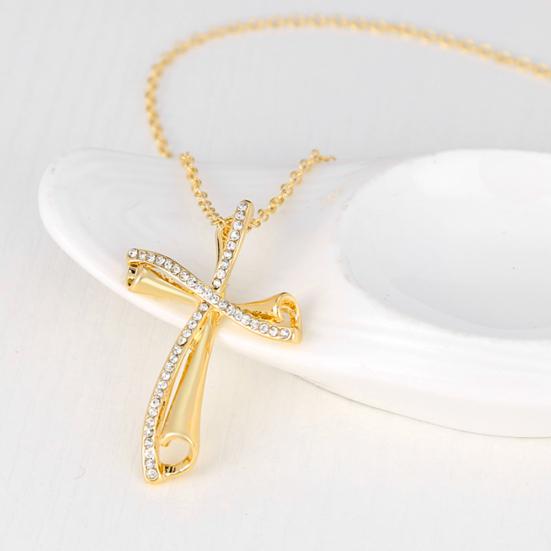 Elegant Cross Pendant Prayer Necklace Gift Shiny Rhinestone Women's Jewelry