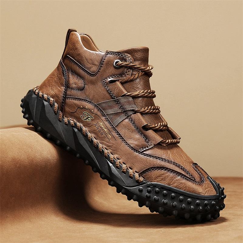 New Handmade Leather Mens Hiking Boots Autumn Design Sneakers Non-Slip Casual Leather Shoes Ankle Boots Outdoor Treking Footwear