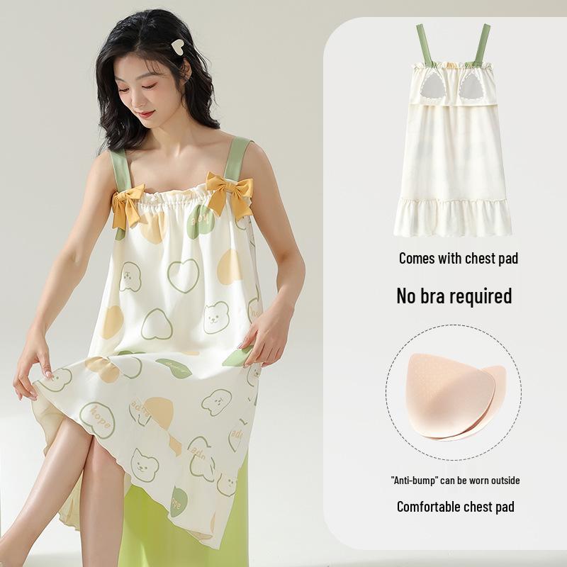 

Летний хлопковый пижамный комплект с нагрудными вкладышами и бретелями – милый и тонкий, подходит для ношения дома и на улице XXL - Extra Large