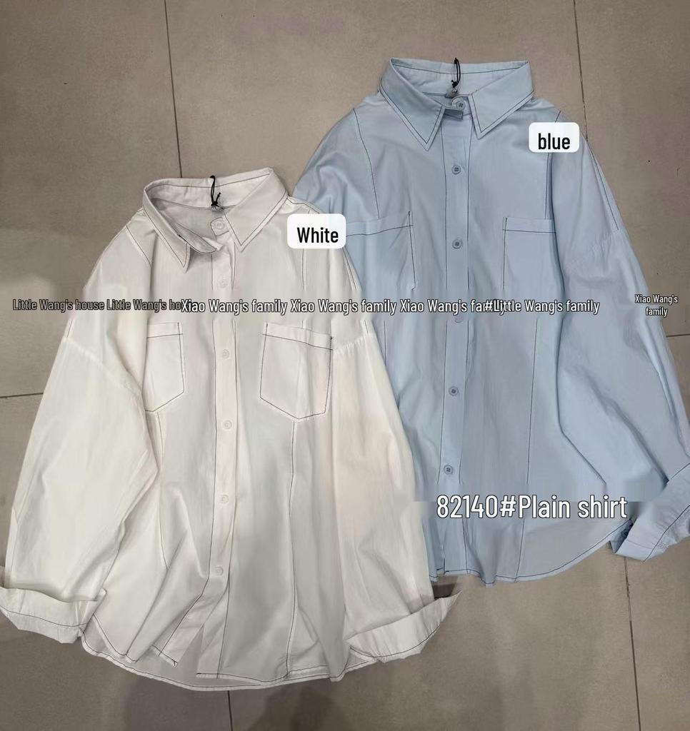 Xiao Wang's Korean Style Loose Plus Size Casual Long Sleeve Shirt for Women (82140 Spring/Summer)
