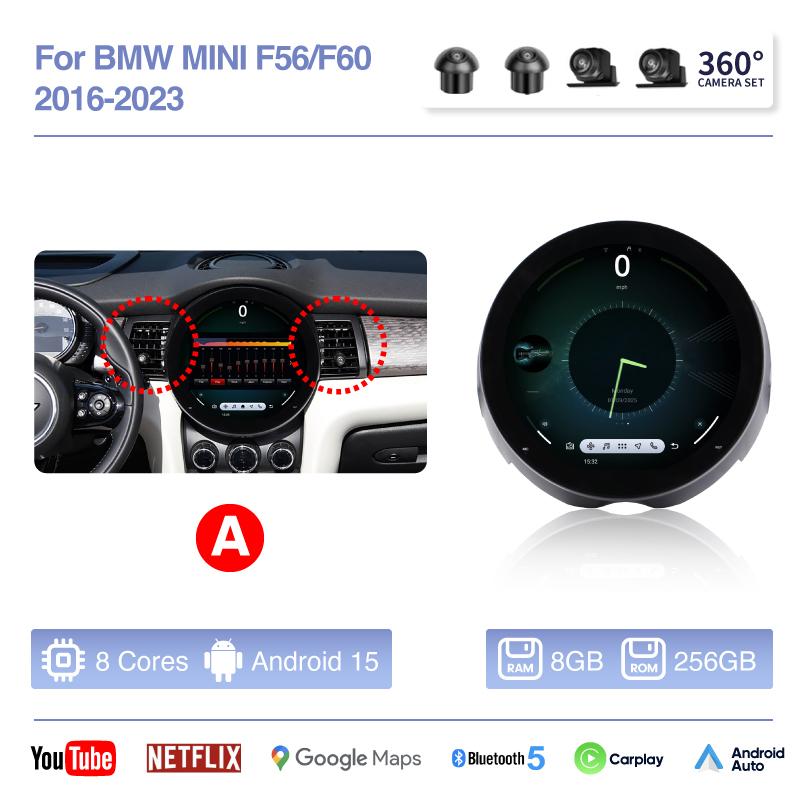 Android 15 For BMW Mini Cooper F56 F60 2016-2025 OLD TO NEW Auto Carplay Car GPS Navigation Stereo Multimedia Player 360 tools