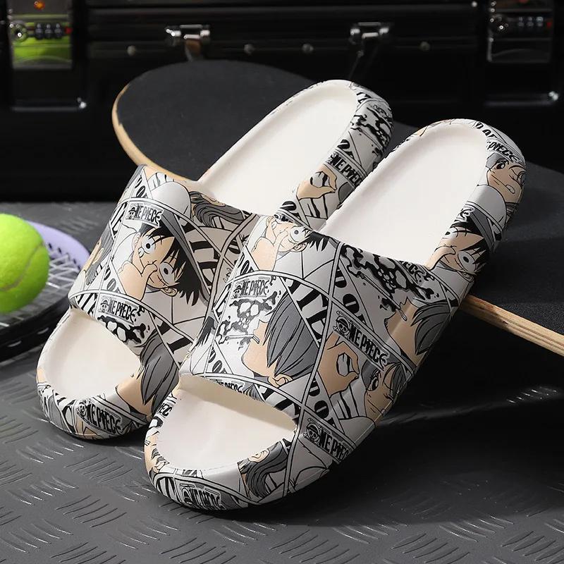 Fashion Anime Printing Slippers Men's Sandals Summer Couple Slippers Fashion Thick Bottom Anti-slip Slip-on Holidays Beach Shoes 2025