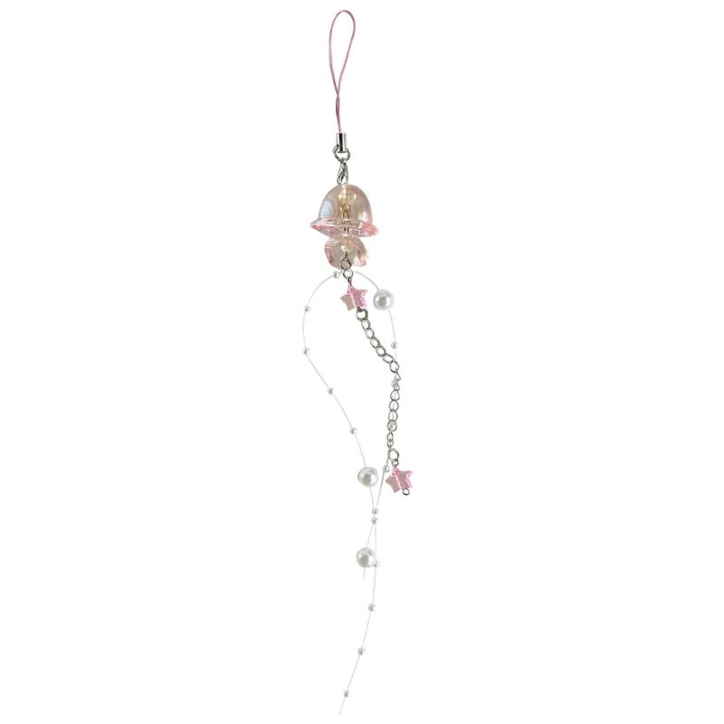 Unique Crystal Jellyfish Pendant Keychain Charming Star Pearl Mobile Phone Chain for Bags Backpack Star Phone Lanyard