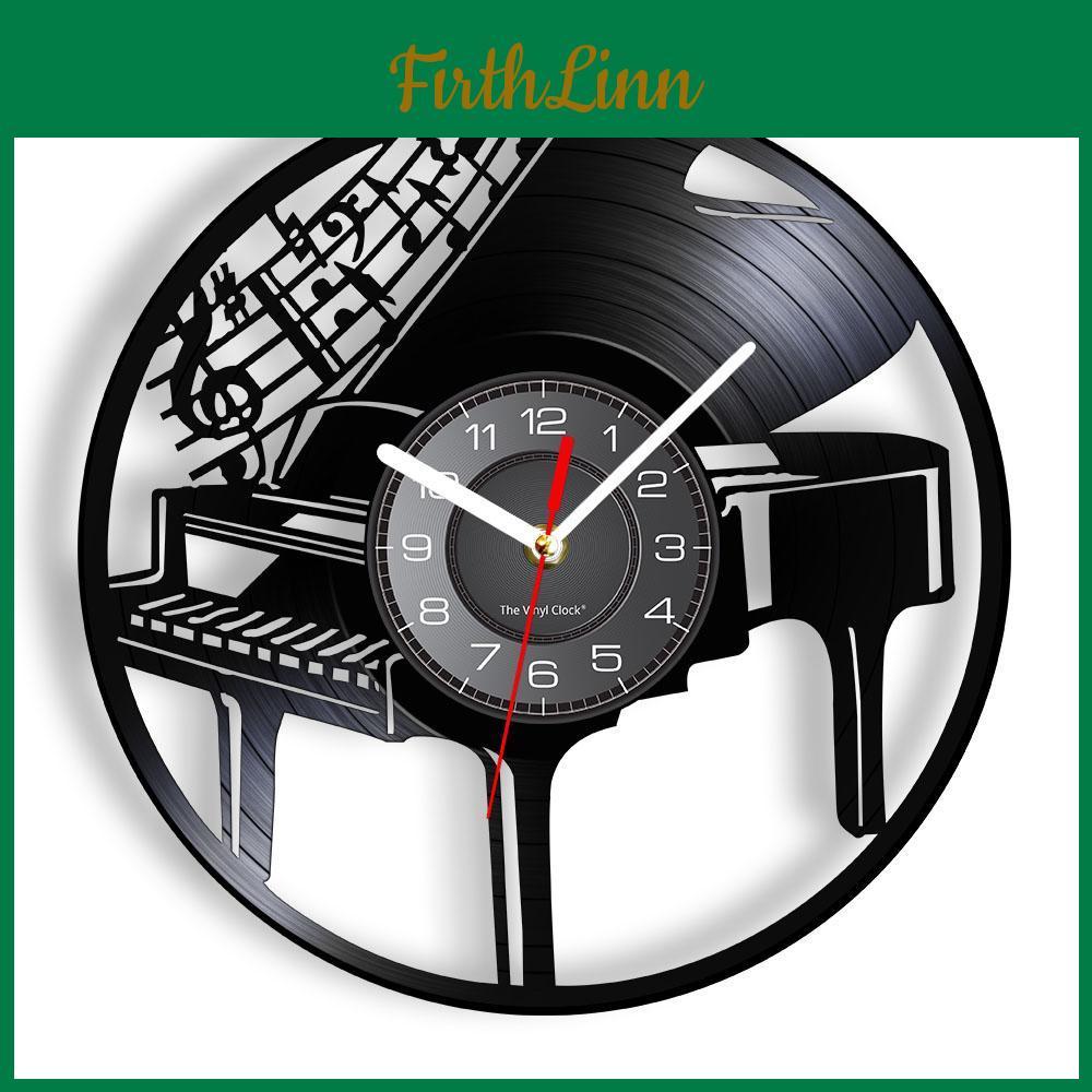 Uhr Wandinstrument Klavier Musikalisch Musikalische Noten Melodie Flügel Notenblatt Schallplatte Wanduhr Pianist Musiker Geschenk