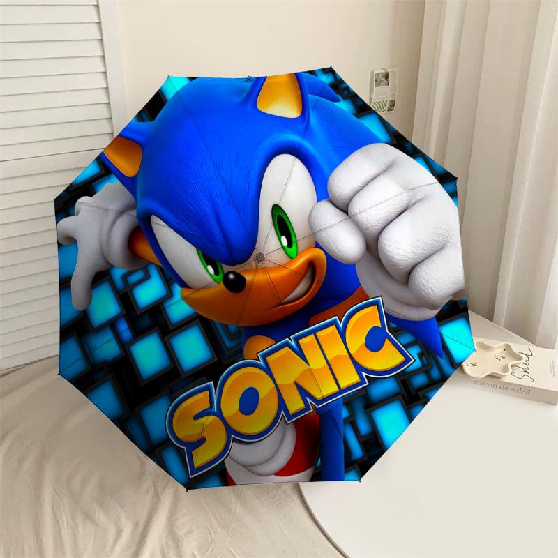 1pc Sonic The Hedgehog Automatic Folding Umbrella, Heavy Duty 8 Rib Iron Frame,  Suitable for Travel, Daily Use, Birthday, Decor Gift m0104055