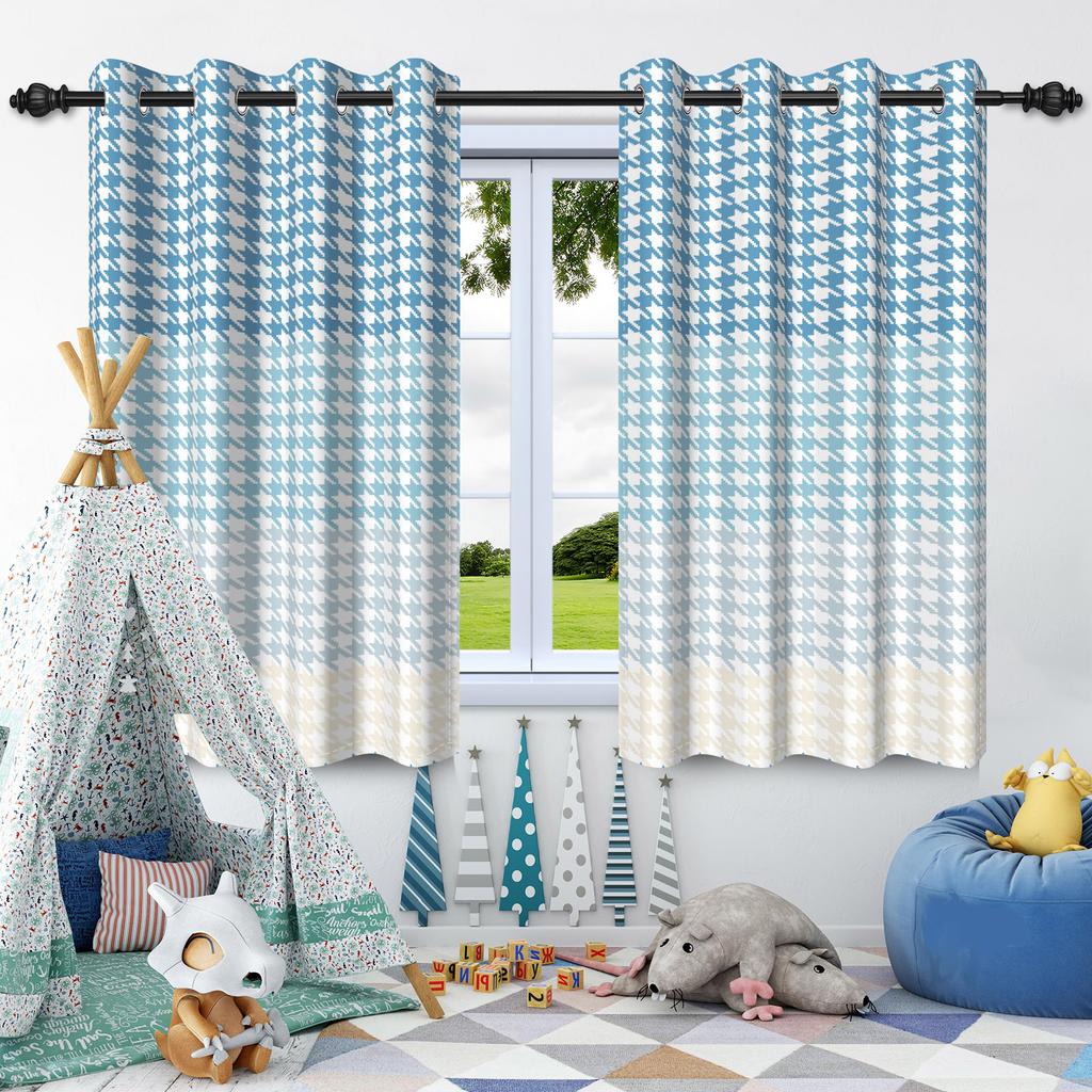 2Pcs Window Curtains Modern Style Simple Plaid Pattern Blackout Drapes Bedroom Living Room Drakening Thermal Insulation Curtain